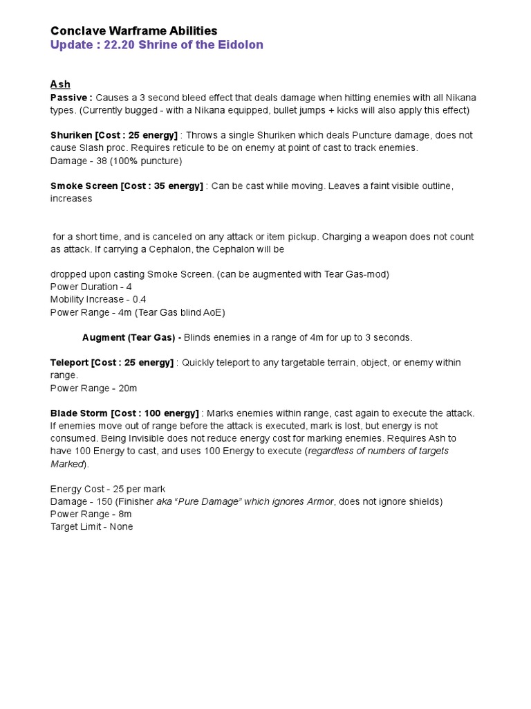 Warframe Abilities In Conclave Pdf Explosion Fires