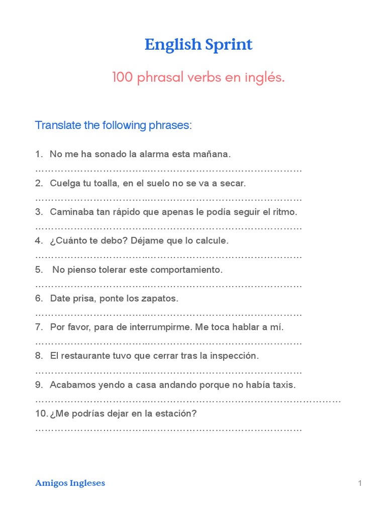 100 Phrasal Verbs en Inglés | PDF | Estudios de idiomas extranjeros ...