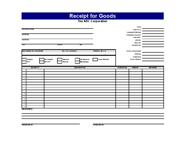 ABC Corporation Goods Receipt Template | PDF