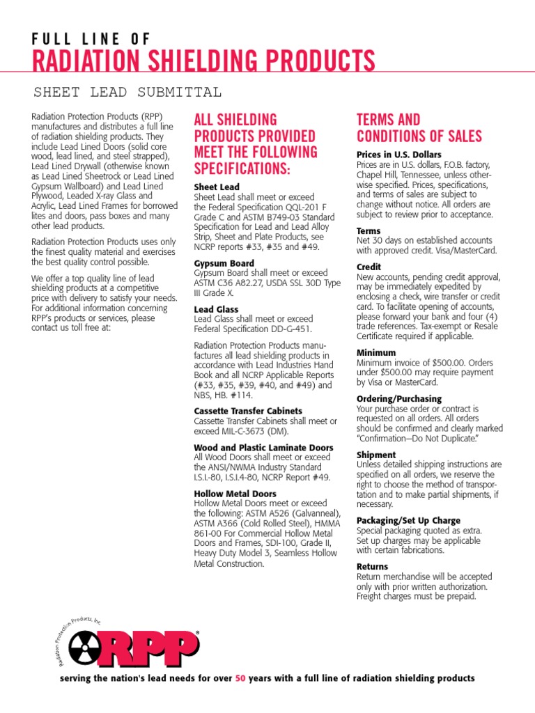 Radiation Shielding Products Sheet Lead Submittal PDF Personal