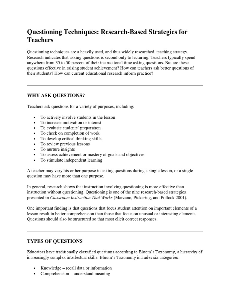 Effective Questioning for Teachers | PDF | Teachers | Reading Comprehension