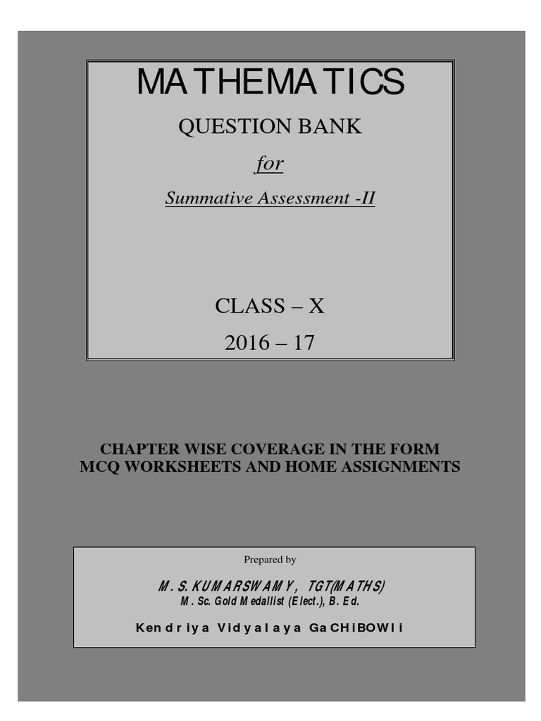 Class 10 Maths Question Bank 2016-17 | PDF | Circle | Area