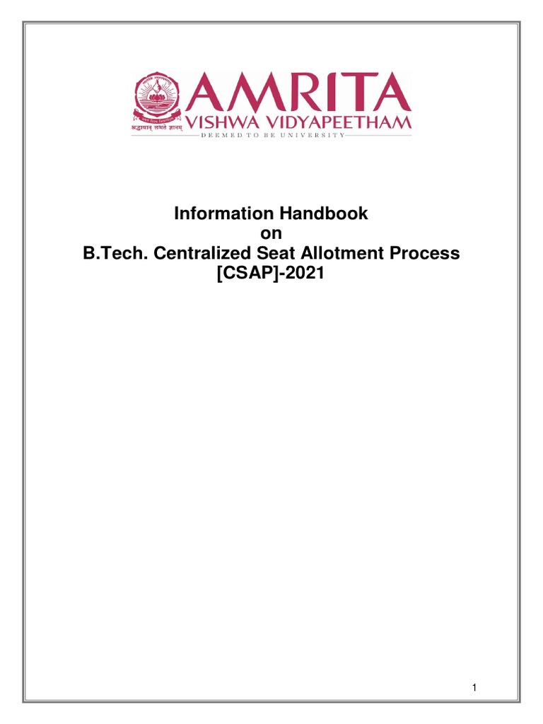 Handbook On Centralised Seat Allocation Process July 27 | PDF | Engineering