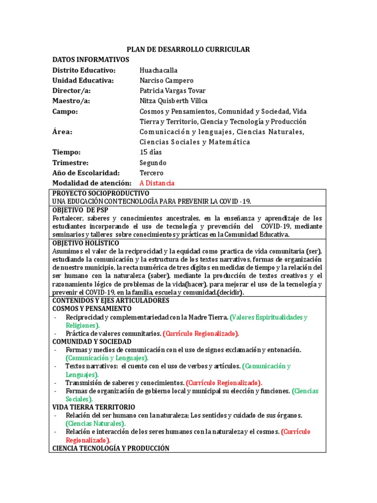 Plan de Desarrollo Curricular 2024 | PDF | Plan de estudios | Comunicación