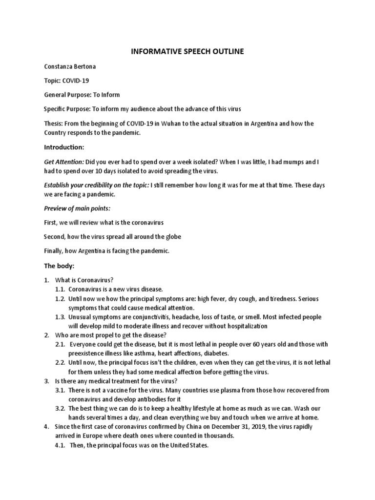 Informative Speech Outline | PDF | Medical Statistics | Biological  Globalization