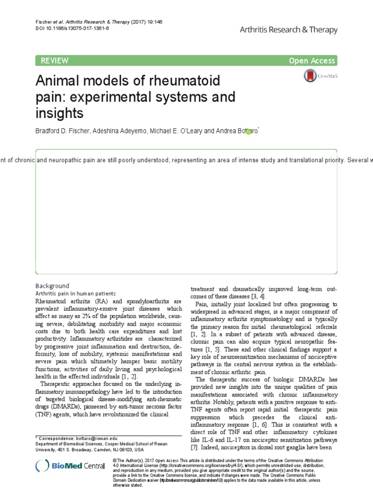 Animal Models of Rheumatoid Pain Experimental Systems and Insights