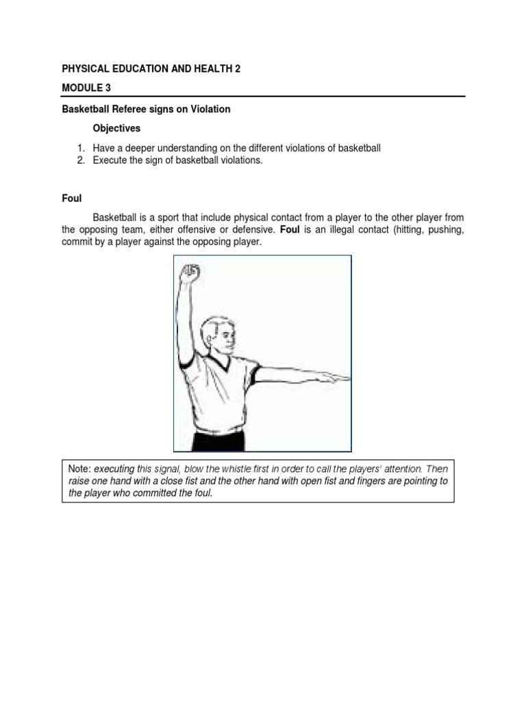 Physical Education and Health 2 Basketball Referee Signs On Violation