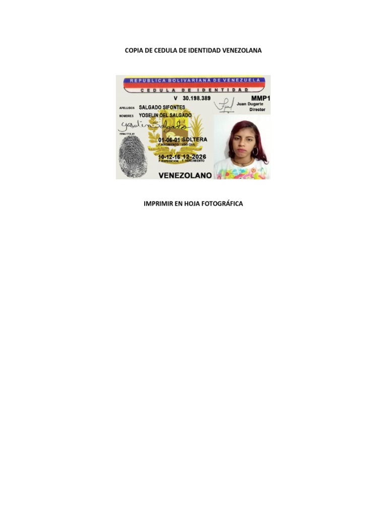 Copia de CEDULA DE IDENTIDAD VENEZOLANA | PDF