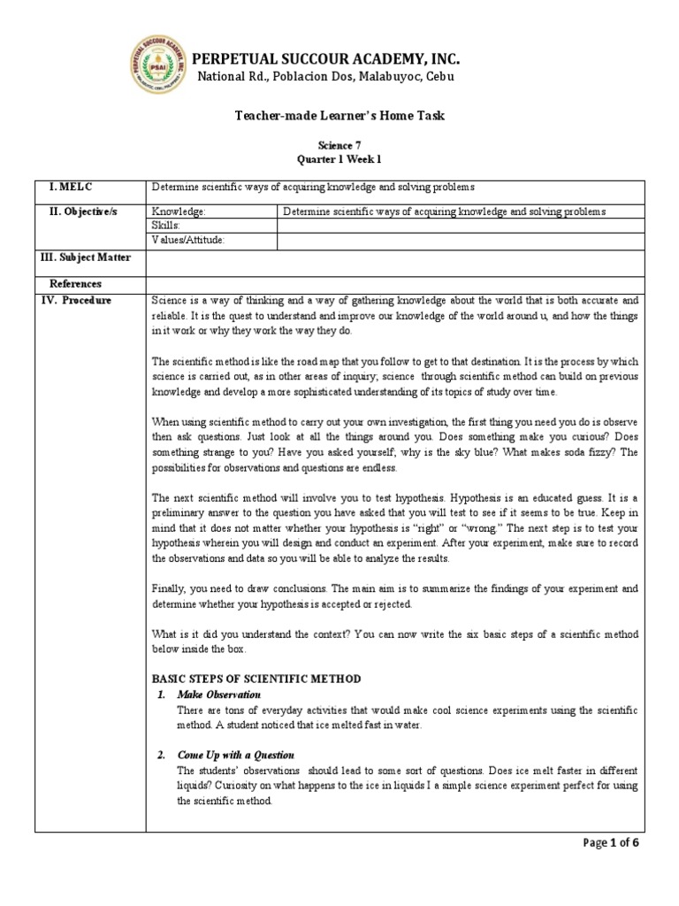Grade 7 Science 7 | PDF | Experiment | Scientific Method