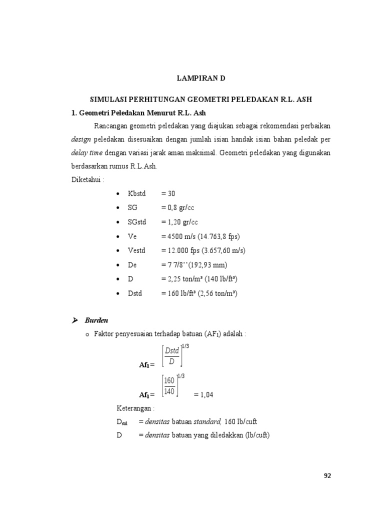 Perhitungan Geometri Peledakan R.L. Ash | PDF