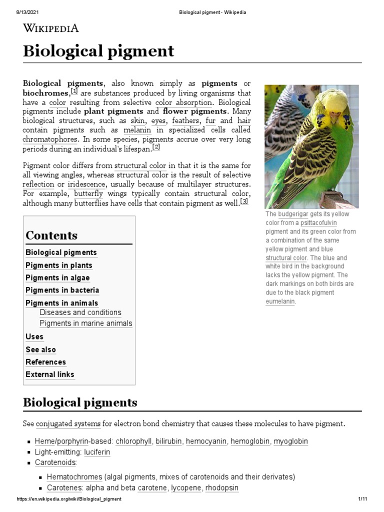 Biological Pigment - Wikipedia | PDF | Chemistry | Biology