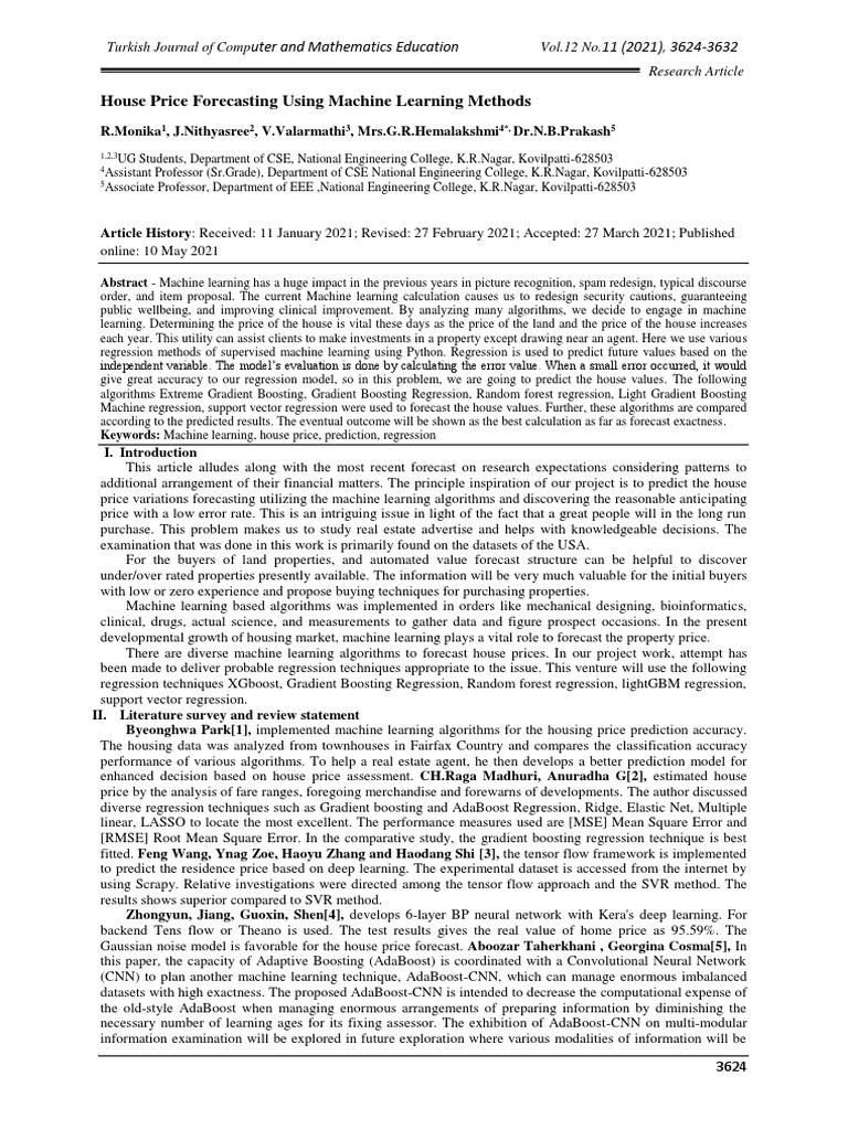 House Price Forecasting Using Machine Learning Methods: Uter and ...