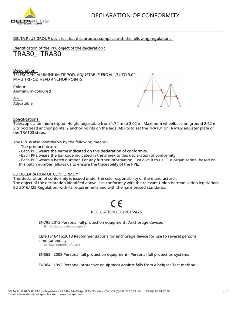 TRA30 Telescopic Tripod Conformity Declaration | PDF | Personal ...