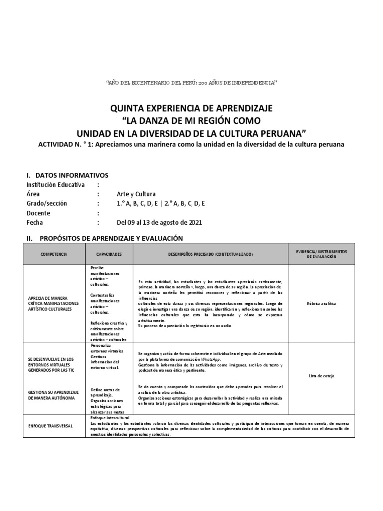 S22 - Ciclo Vi - Sesión de Aprendizaje Arte y Cultura | PDF ...