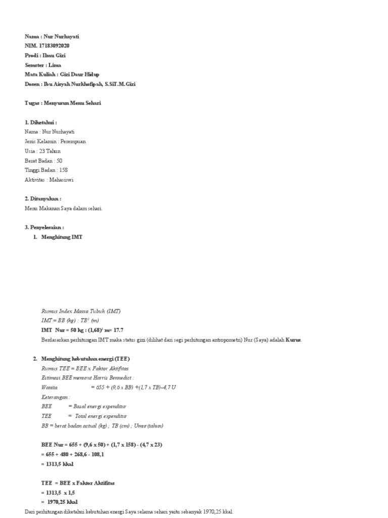 Contoh KASUS HITUNG ENERGI DANMEMBUAT MENU | PDF