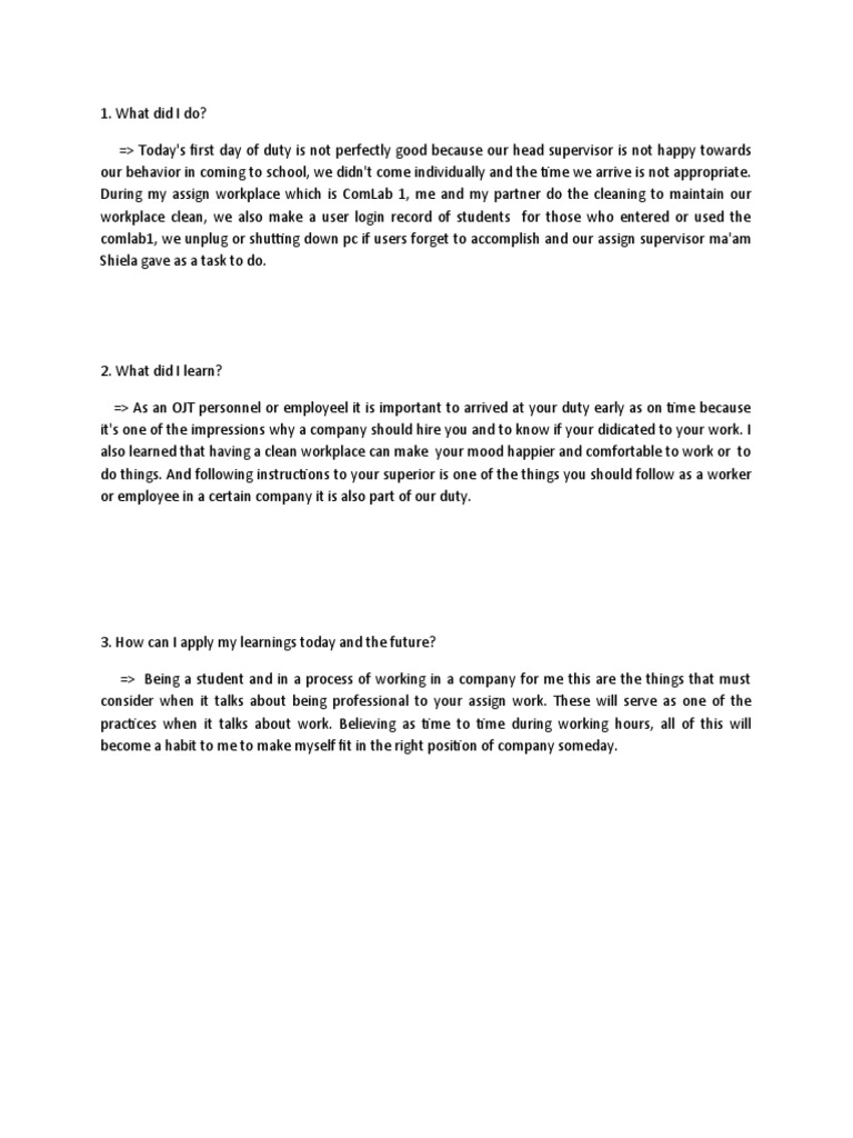 First Day Ojt Experience Insights Pdf