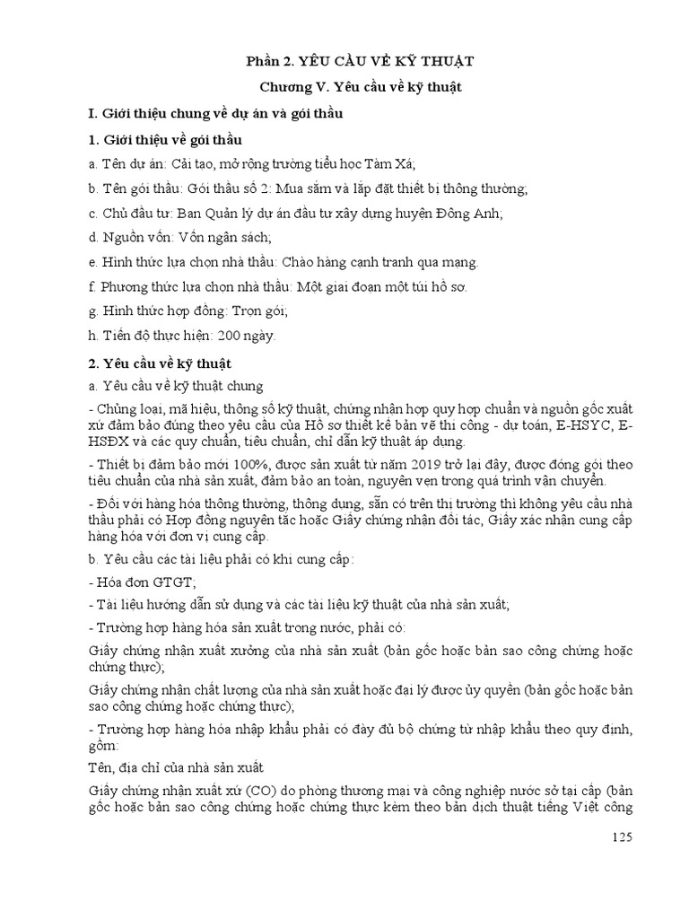 Chuong V - Yeu Cau Ve Ky Thuat | PDF