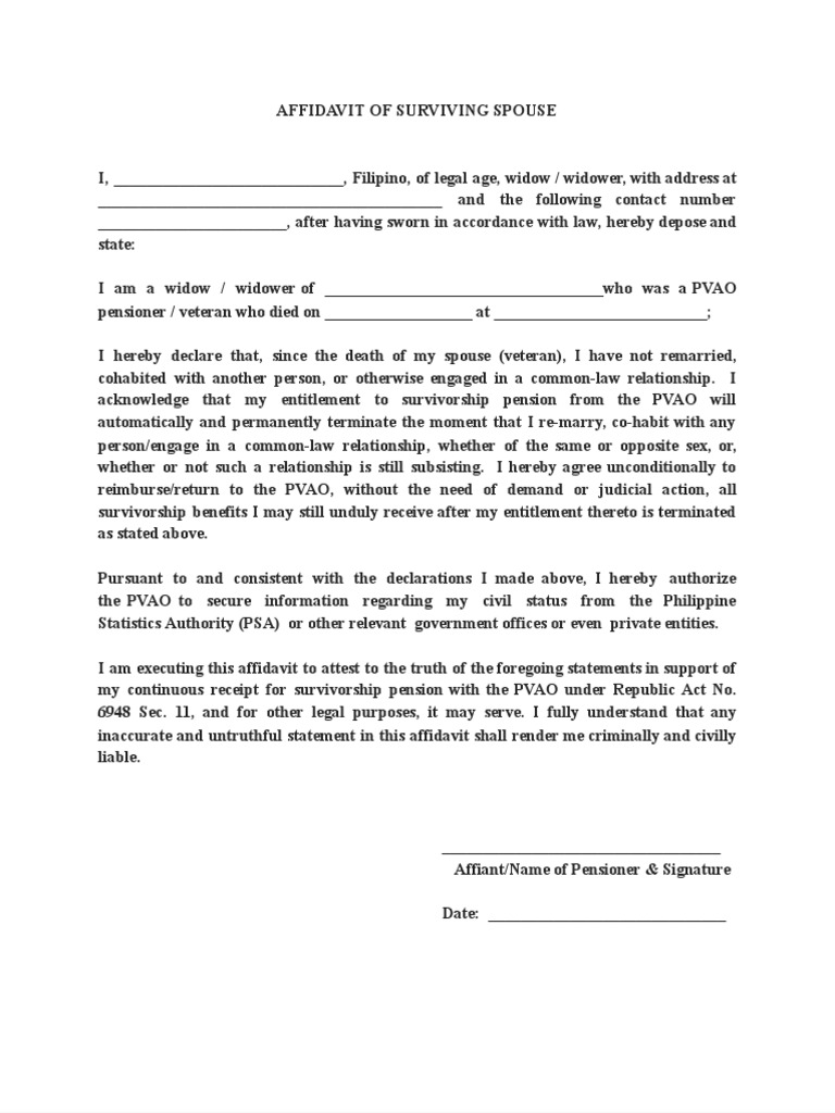 Affidavit of Surviving Spouse PDF