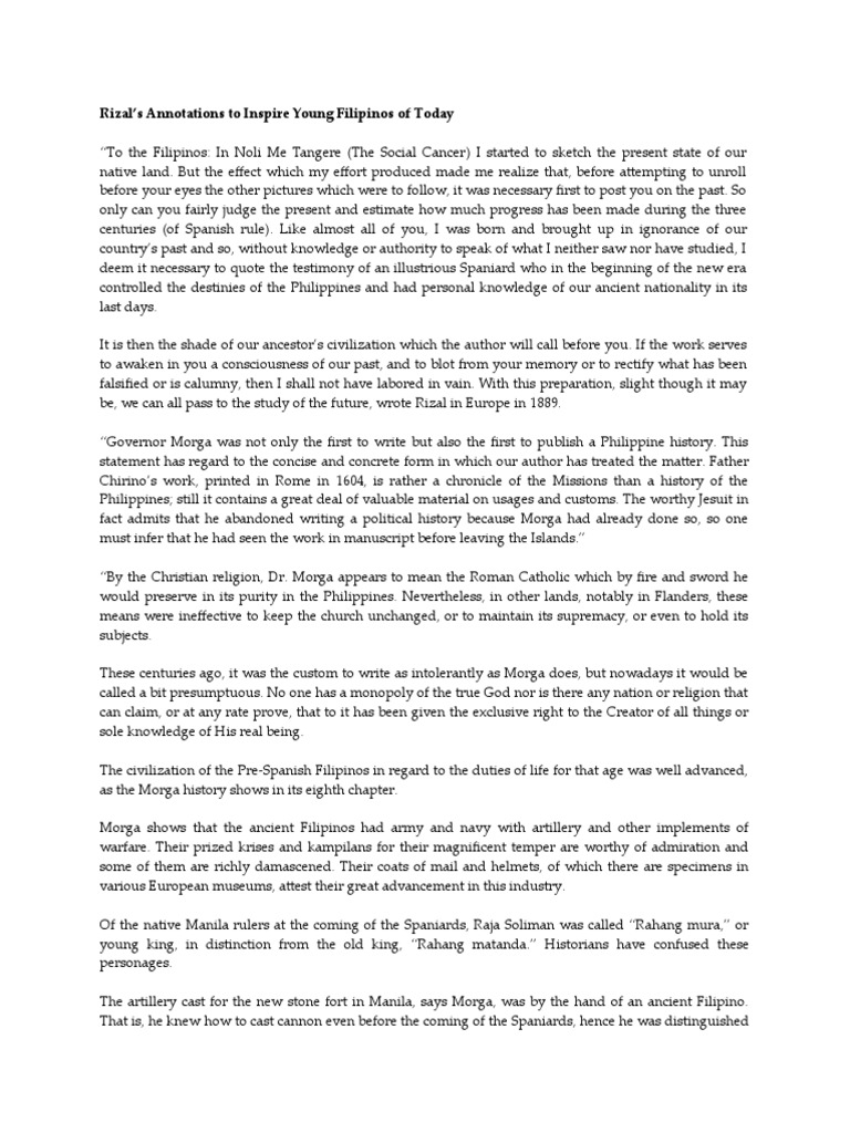 Rizal's Annotations To Inspire Young Filipinos of Today | PDF | Philippines
