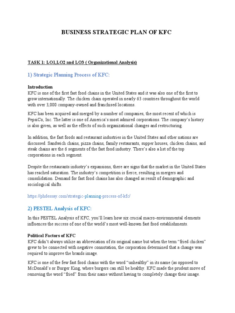 KFC Strategic Business Plan Overview | PDF | Marketing | Market ...