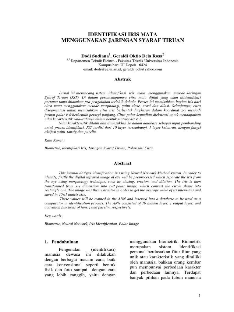 Identifikasi Iris Mata Menggunakan Jaringan Syaraf Tiruan Pdf