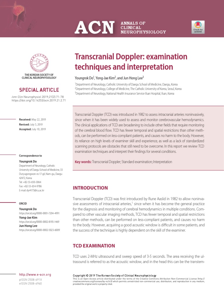 ACN - TCD Examination Techniques and Interpretation | PDF | Blood ...