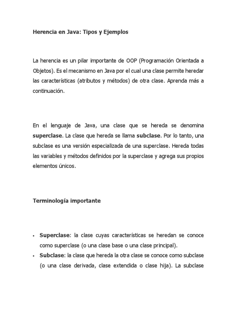 Tipos de Herencia en Java | PDF | Herencia (Programación Orientada a ...