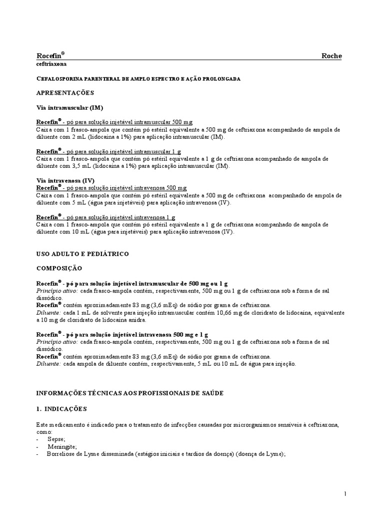 Bula Rocefin IM IV Profissional | PDF | Gravidez | Líquido ...