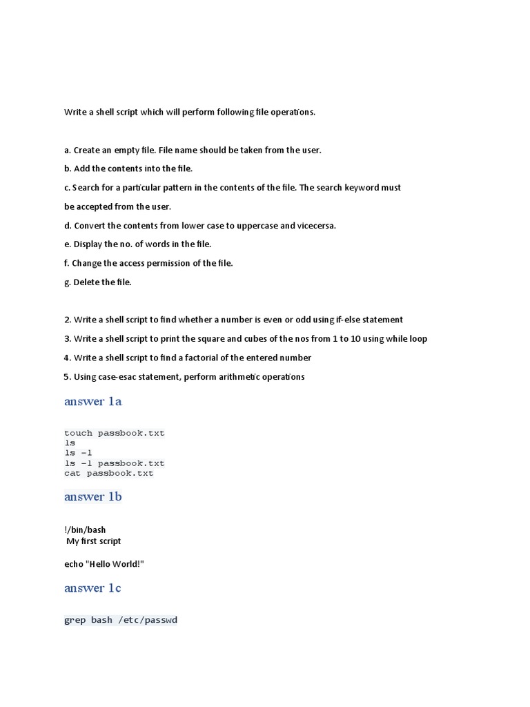 A Collection of Shell Scripts for File Operations, Arithmetic ...