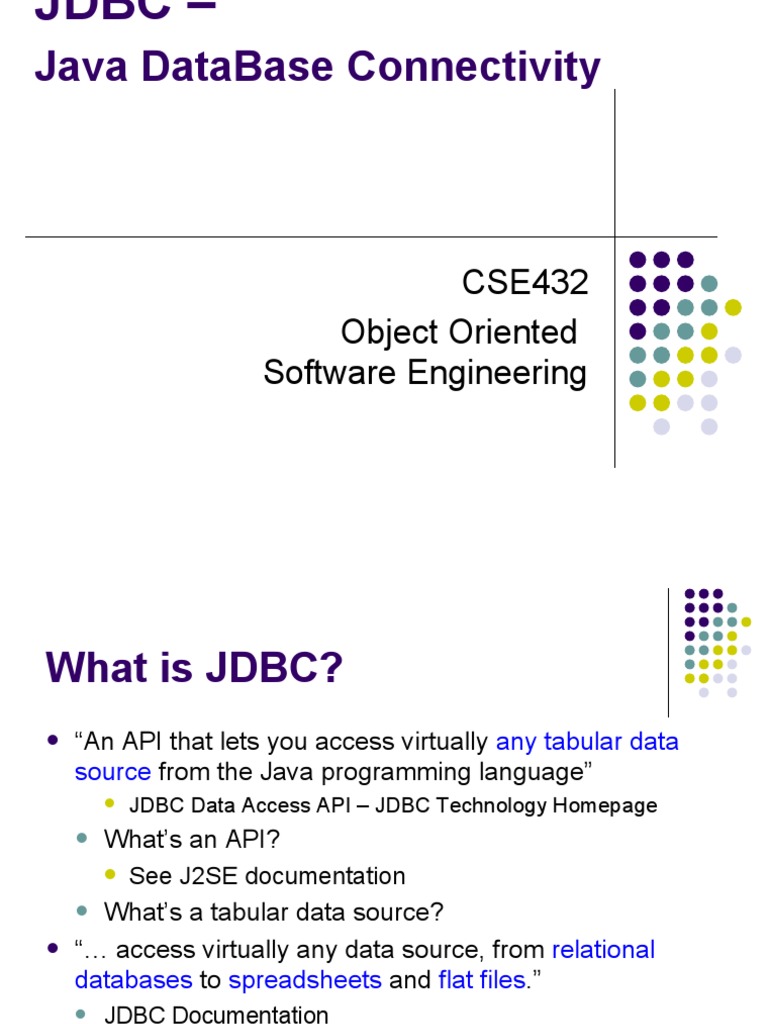 Java Database Connectivity: Cse432 Object Oriented Software Engineering ...