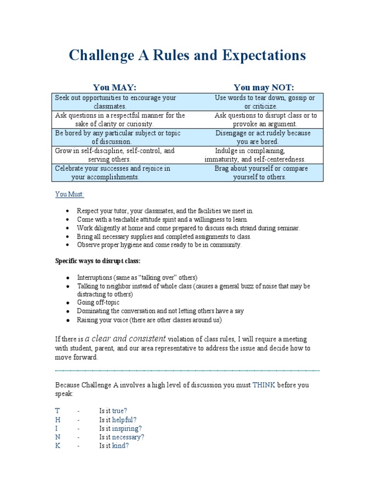 Challenge A Rules and Expectations | PDF | Self-Improvement | Wellness