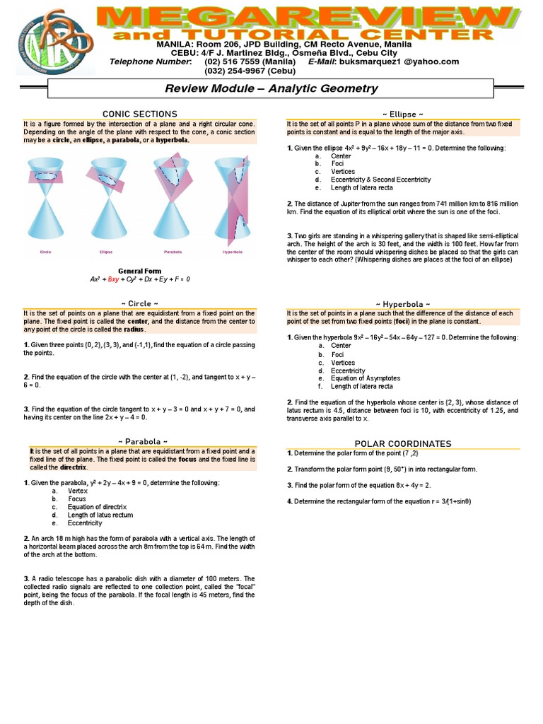 Conic Sections: Analytic Geometry Notes | PDF | Ellipse | Mathematical ...