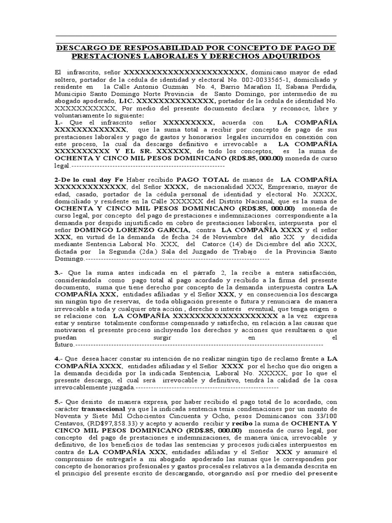 Modelo de Descargo Laboral Dominicano | PDF | República Dominicana ...