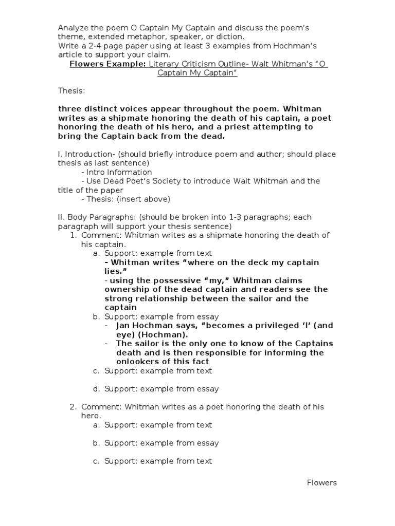 Example - Literary Criticism Outline  PDF  Walt Whitman  Poetry