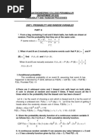 Unit I: Probability and Random Variables