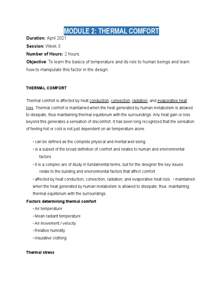 MODULE 2 - Thermal Comfort | PDF | Humidity | Physical Chemistry