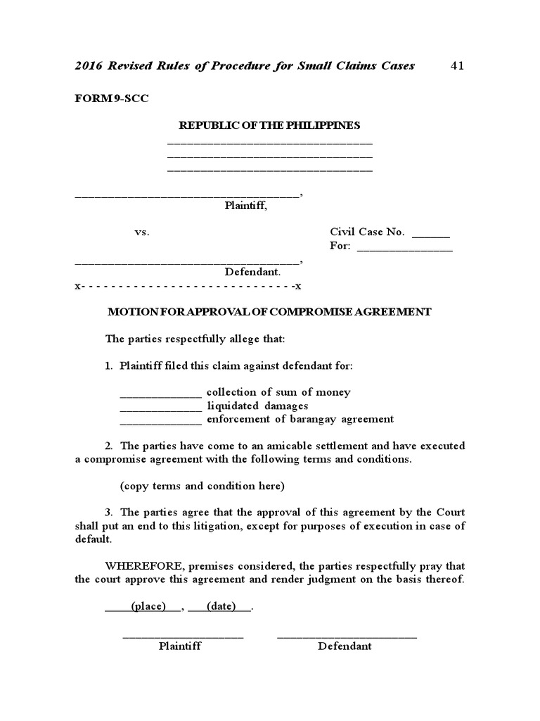 Small Claims Compromise Agreement Form | PDF