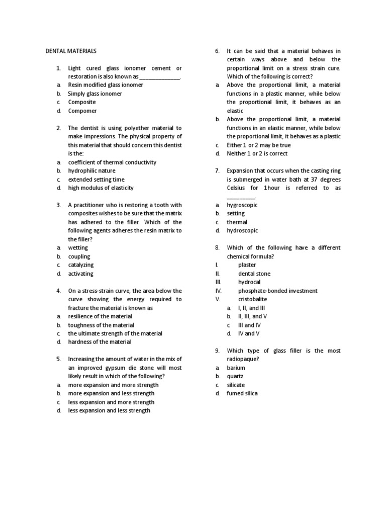 Dental Materials (Review Center) PDF Dental Material Dental Composite