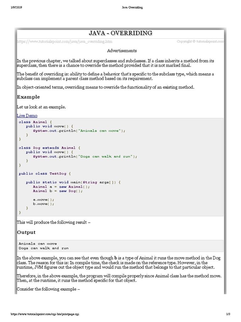 Java Overriding | PDF | Method (Computer Programming) | Inheritance ...