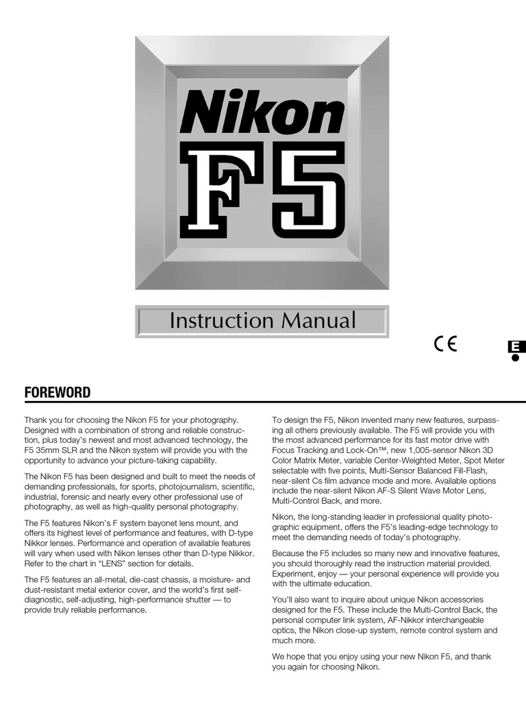 Nikon F5 Instruction Manual PDF Autofocus Exposure (Photography)