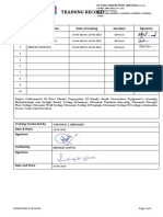 Training Record: Sl. No. Personnel Name Date of Training Duration Signature