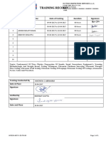 Training Record: Sl. No. Personnel Name Date of Training Duration Signature