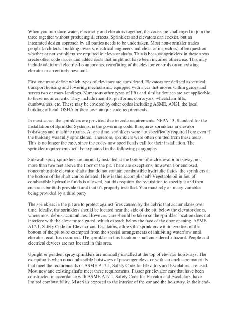 Sprinklers in Elevator Shaft Download Free PDF Elevator Fire