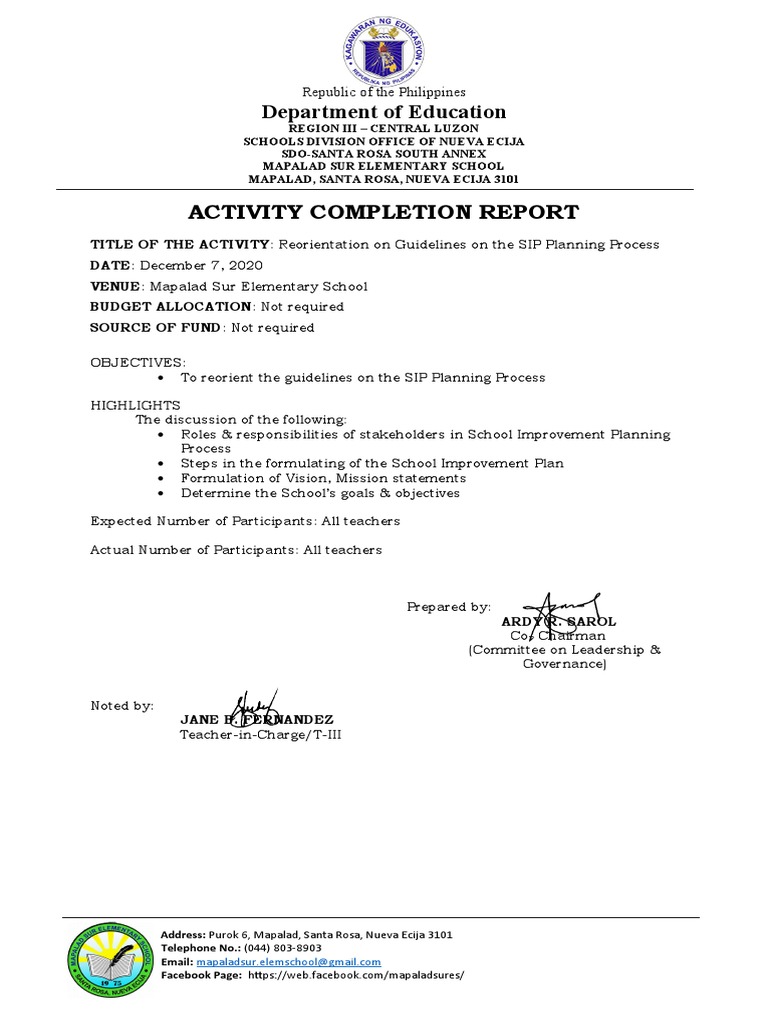 SIP Planning Process Report 2020 | PDF