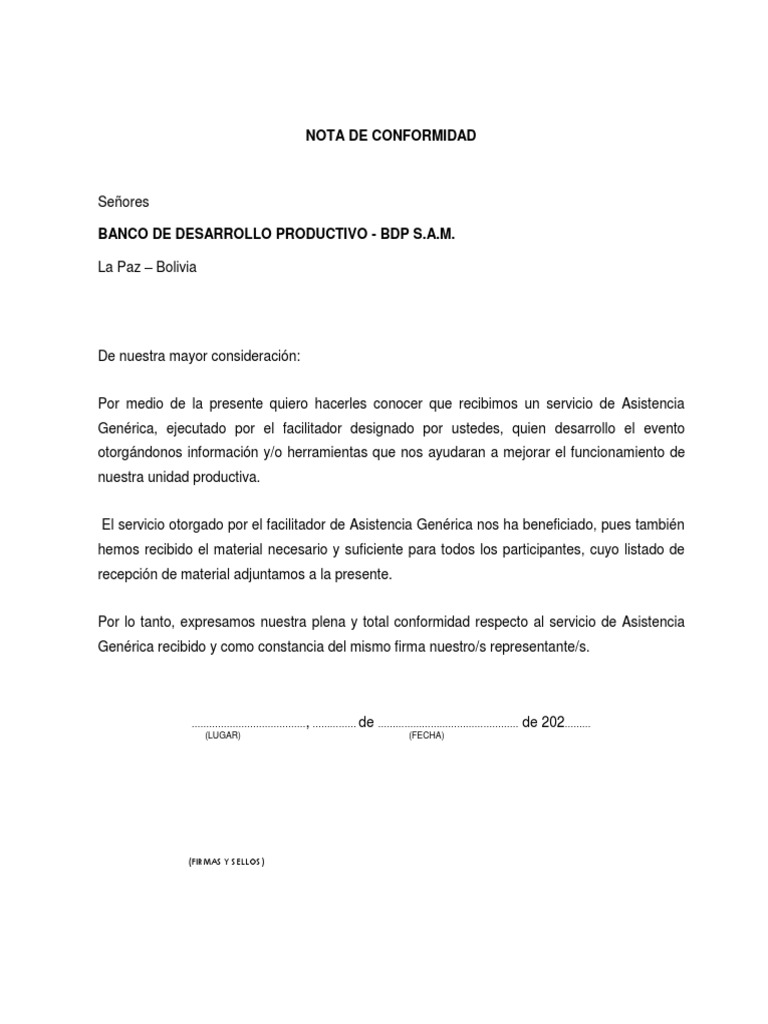Nota de Conformidad por Servicio Genérico | PDF