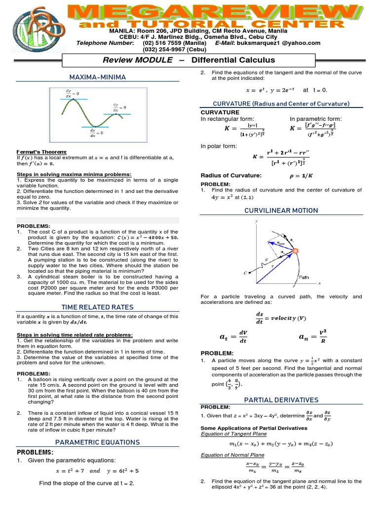 Review Module 7 Differential Calculus Part 2 | PDF | Maxima And Minima ...