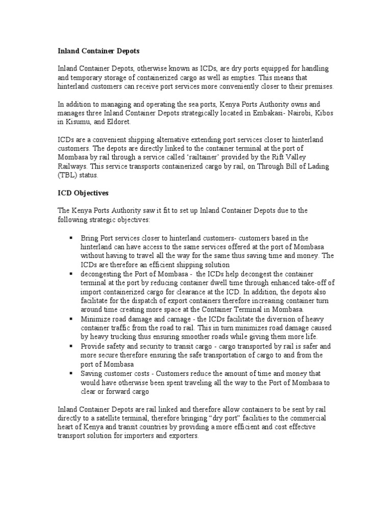 Nairobi Inland Container Depot Overview | PDF | Containerization | Port