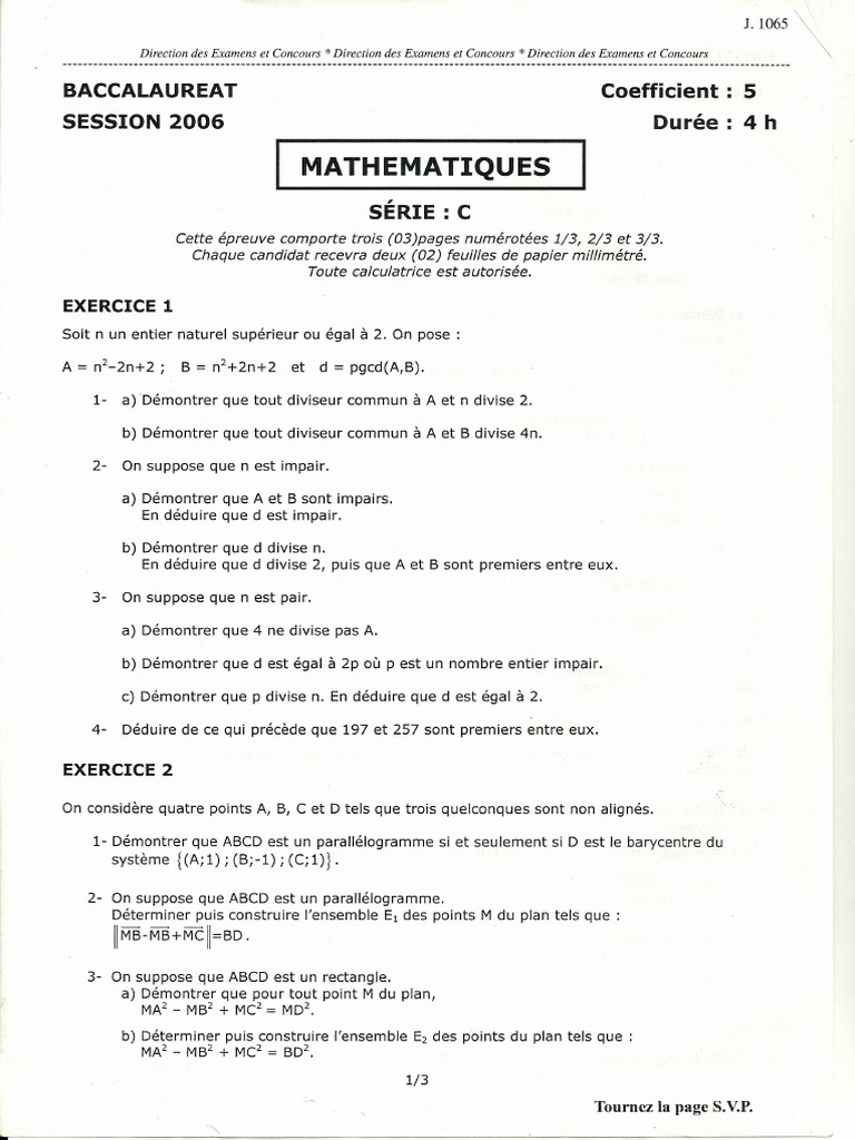 Sujet Bac Maths 2006 Série C | PDF | Fonction (Mathématiques) | Courbe