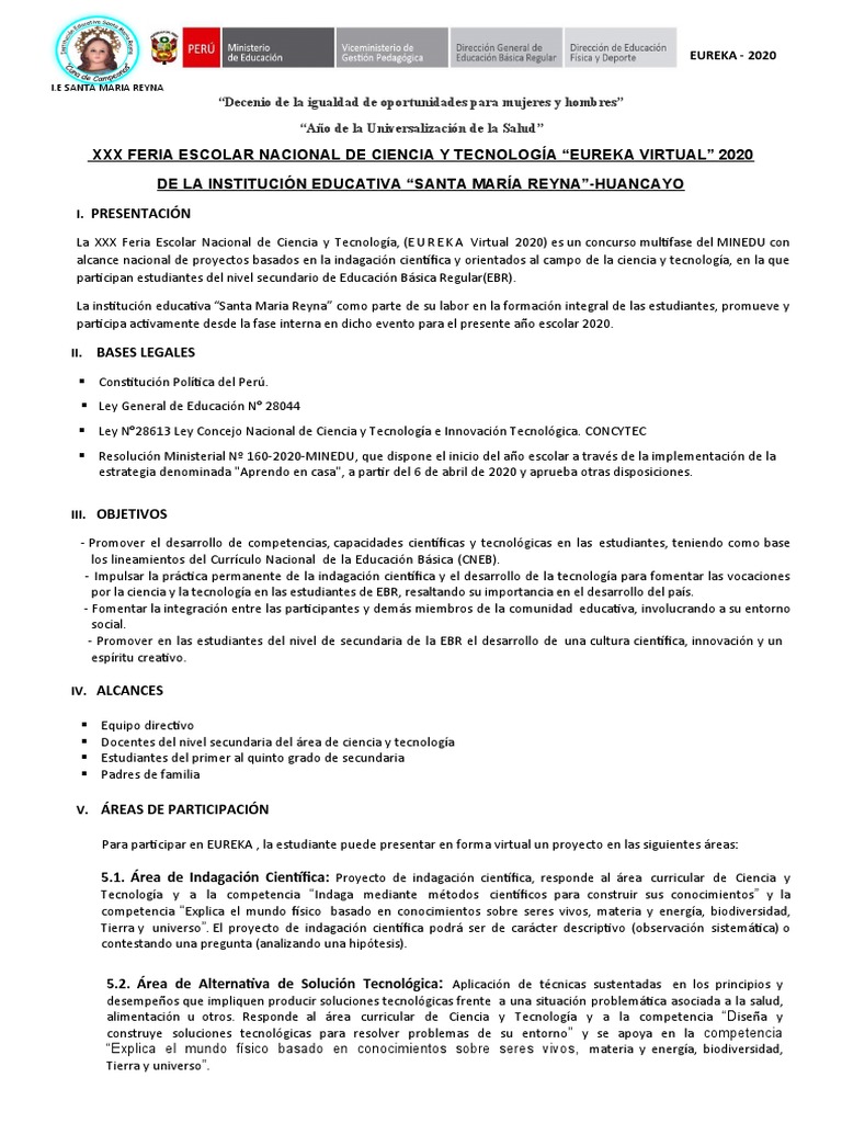 Bases para La XXX Feria Escolar Nacional de Ciencia y Tecnología | PDF ...