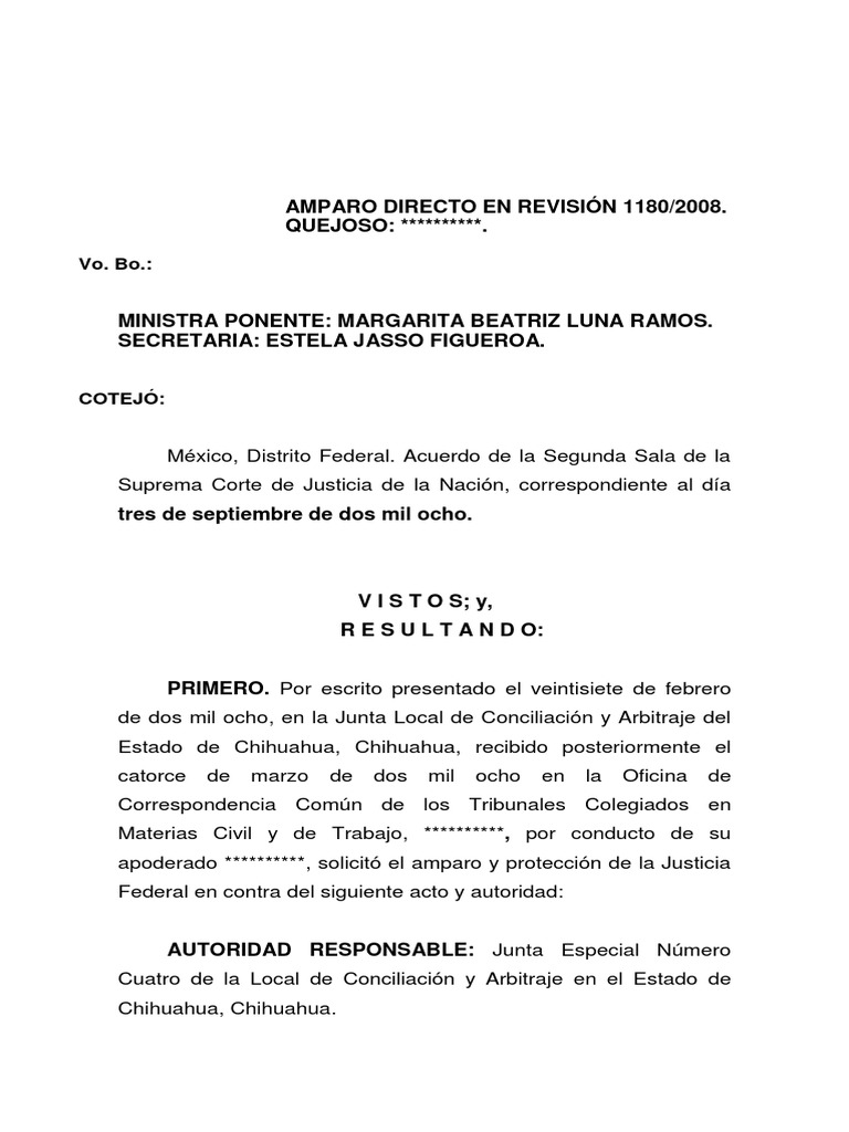 Amparo Directo 1180/2008: Laudo Laboral | PDF | Caso de ley | Sentencia ...